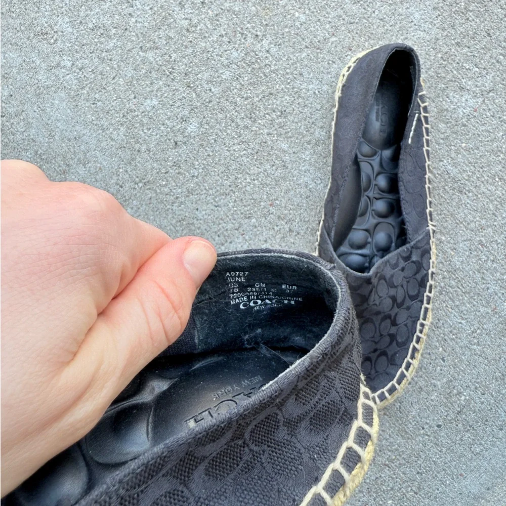 Coach June Signature Logo Espadrille Flats in black woven size 7B